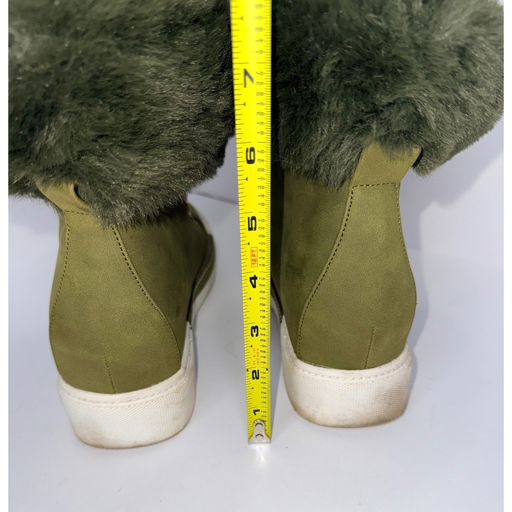 Liliana Wedge Bootie Womens 8.5 Olive Green Faux Fur Lace Up Hidden Wedge Winter - Picture 3 of 11